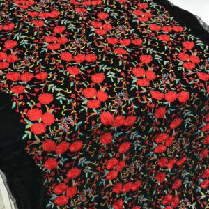 پارچه مخمل سوزندوزی گل سرخی کد425